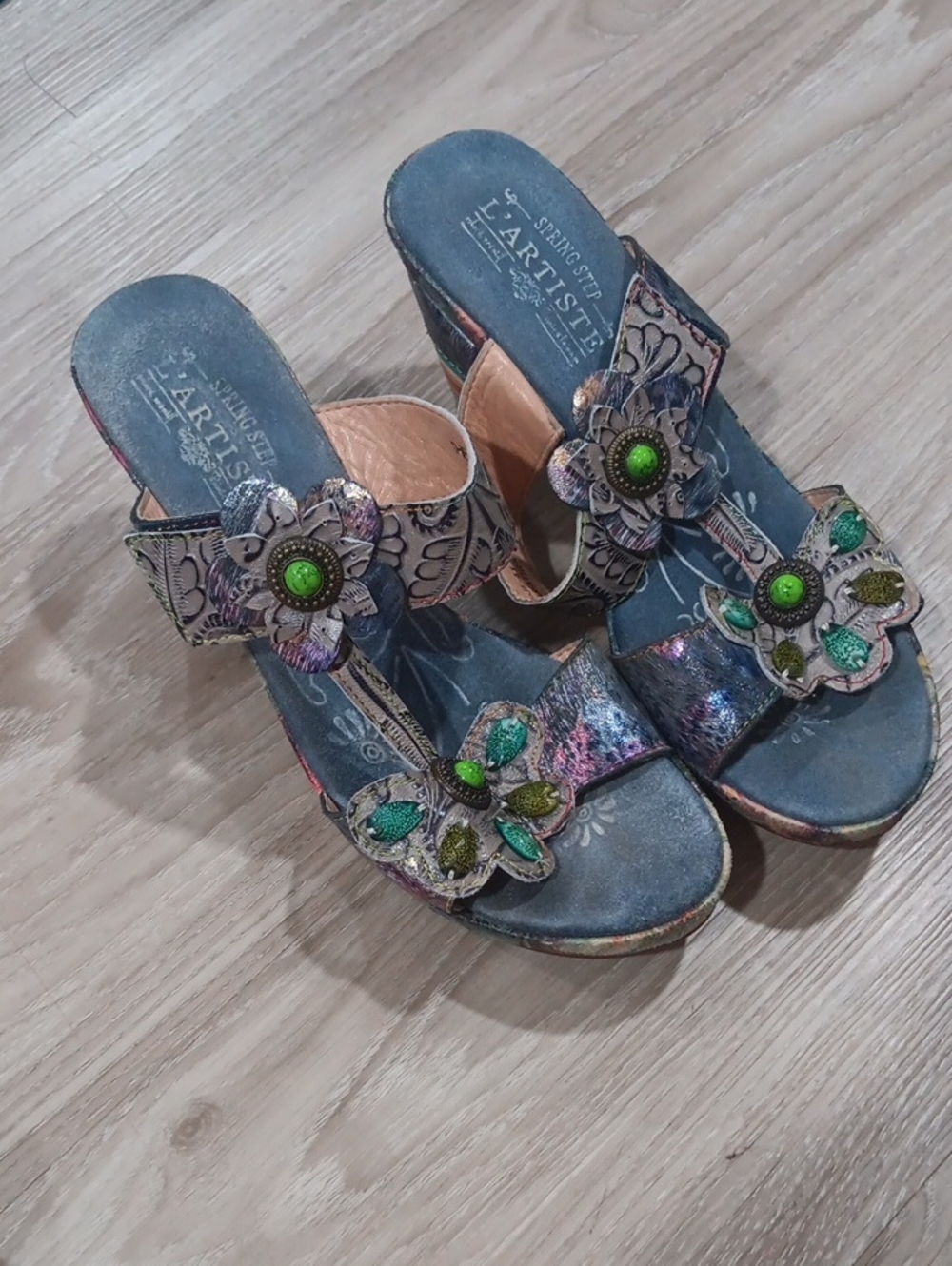Spring Step L'Artist Multicolor Floral Leather Slide Sandals